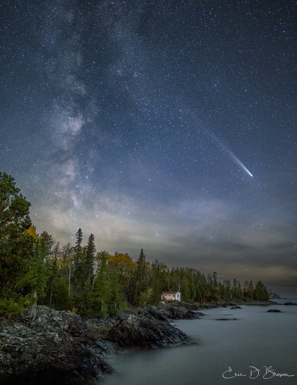 Milky Way over a serene landscape